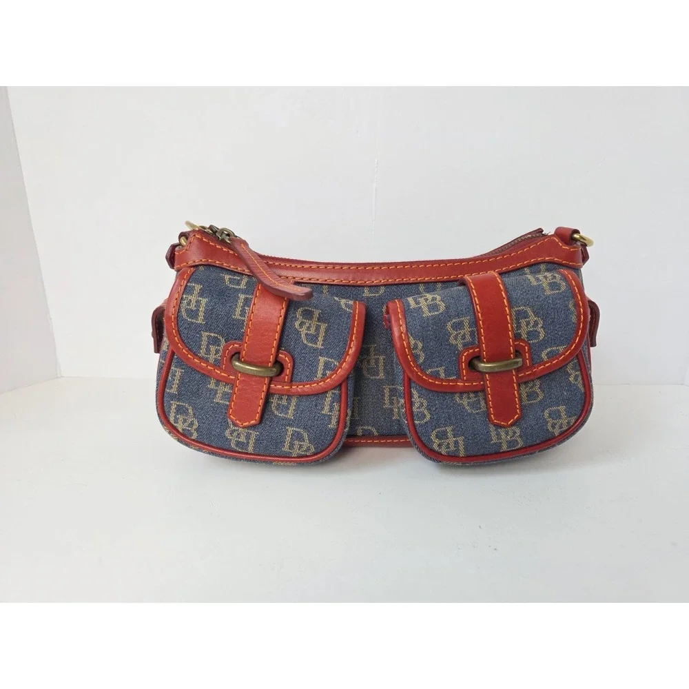 Vintage Donney & Bourke blue red purse shoulder bag Banana monogram